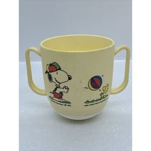 Vintage 1965 Danara 2-handle Weighted Non-spill Kids Cup Snoopy & Woodstock Ball
